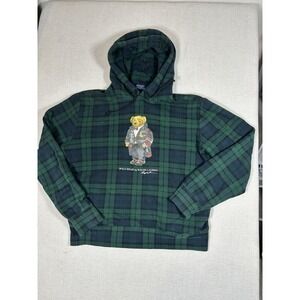 Ralph Lauren Hoodie Mens Large  Green Blue Blackwatch Tartan Polo Bear Big Logo